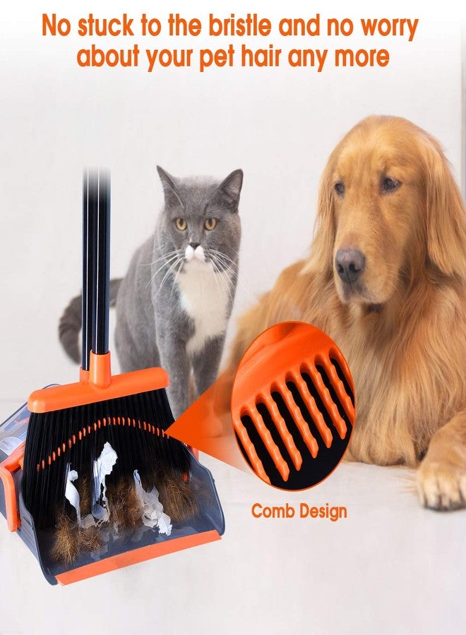 LEAVINSKY Broom and Dustpan Set, Broom Dustpan with 52" Long Handle, Comb Teeth and Rubber Lip Design, Upright Broom and Dustpan Set for Home Kitchen Room Office Lobby Floor Use - Image 2